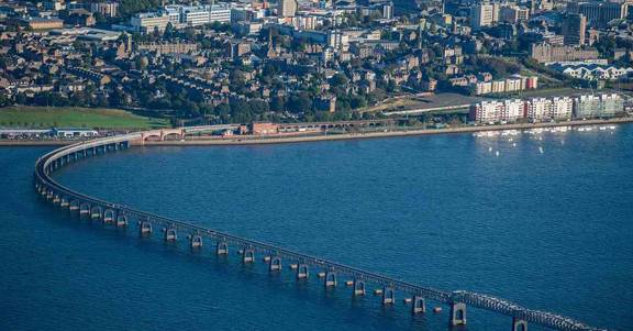 Aerial view of the Tay Bridge, Dundee.